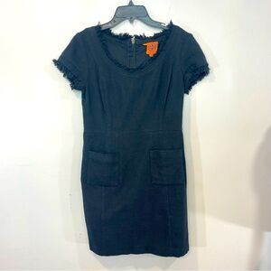 Tory Burch Black Tweed Fringe Hem Pocket Dress sz 2